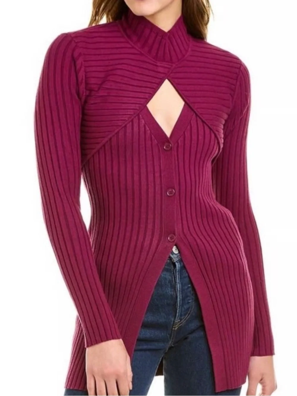 New Ronny Kobo Garner Knit Top in Fuchsia Size Medium